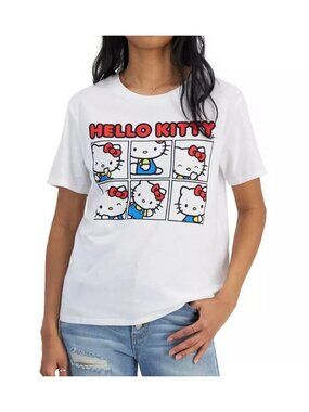 Hello Kitty Graphic Tee Tshirt Womens Medium White New Cartoon Panels